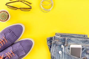 Overhead view of woman casual outfit photo