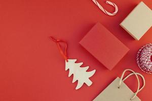 New Year or Christmas presents red background photo