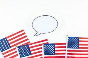 American flags on white background top view photo