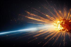 Ilustración 3D de una explosión en el espacio. asteroide, accidente, guerra, explosión, planeta, luna. foto