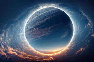 3d rendering of an Earth like planet with moon in space. Sci- fi, futuristic, technology, astronomy,  geology, history photo