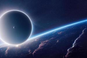 3d rendering of an Earth like planet with moon in space. Sci- fi, futuristic, technology, astronomy,  geology photo