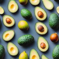 Seamless pattern of avocados. Guacamole wallpaper, background, backdrop. 3d illustration. photo