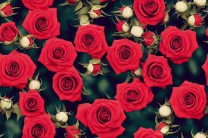 Seamless pattern of red roses. Romantic floral repeatable background, backdrop, wallpaper. 3d illustration. photo