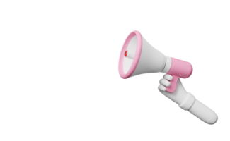 3d hands holding megaphone or hand speaker isolated. promotion news for social media networks, online marketing shopping concept, 3d render illustration png