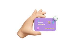 Hand mit Kreditkarte 3d mit Häkchen-Symbol isoliert. zahlungsverkehr, online-shopping, geschäftsfinanzierung, bargeldlos, mobiles online-banking, 3d-darstellung png