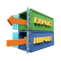 Hipping-Container mit Pfeil für Import-Export, Logistik-Service-Konzept isoliert. 3D-Darstellung oder 3D-Rendering png