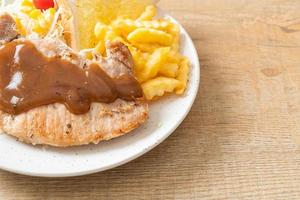 pork steak with black peppers gravy sauce photo