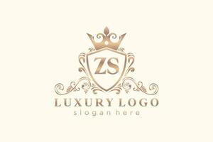 Initial ZS Letter Royal Luxury Logo template in vector art for Restaurant, Royalty, Boutique, Cafe, Hotel, Heraldic, Jewelry, Fashion and other vector illustration.