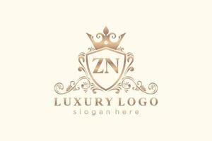 Initial ZN Letter Royal Luxury Logo template in vector art for Restaurant, Royalty, Boutique, Cafe, Hotel, Heraldic, Jewelry, Fashion and other vector illustration.