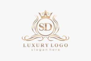 Initial SD Letter Royal Luxury Logo template in vector art for Restaurant, Royalty, Boutique, Cafe, Hotel, Heraldic, Jewelry, Fashion and other vector illustration.