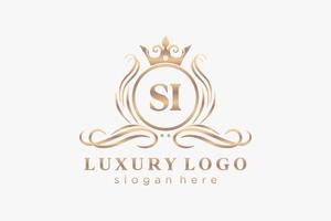 plantilla de logotipo de lujo real de letra si inicial en arte vectorial para restaurante, realeza, boutique, cafetería, hotel, heráldica, joyería, moda y otras ilustraciones vectoriales. vector