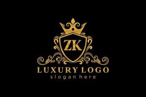 Initial ZK Letter Royal Luxury Logo template in vector art for Restaurant, Royalty, Boutique, Cafe, Hotel, Heraldic, Jewelry, Fashion and other vector illustration.