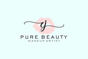 Initial EJ Watercolor Lips Premade Logo Design, Logo for Makeup Artist Business Branding, Blush Beauty Boutique Logo Design, Calligraphy Logo with creative template. vector