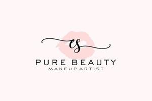 diseño de logotipo prefabricado de labios de acuarela es inicial, logotipo para marca comercial de artista de maquillaje, diseño de logotipo de boutique de belleza rubor, logotipo de caligrafía con plantilla creativa. vector