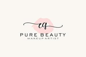 diseño de logotipo prefabricado inicial de labios de acuarela eq, logotipo para marca comercial de artista de maquillaje, diseño de logotipo de boutique de belleza rubor, logotipo de caligrafía con plantilla creativa. vector