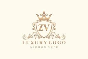 Initial ZV Letter Royal Luxury Logo template in vector art for Restaurant, Royalty, Boutique, Cafe, Hotel, Heraldic, Jewelry, Fashion and other vector illustration.