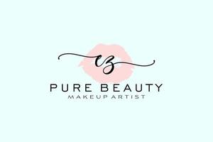 Initial EZ Watercolor Lips Premade Logo Design, Logo for Makeup Artist Business Branding, Blush Beauty Boutique Logo Design, Calligraphy Logo with creative template. vector