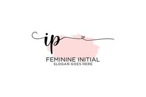 Initial IP beauty monogram and elegant logo design handwriting logo of initial signature, wedding, fashion, floral and botanical with creative template. vector