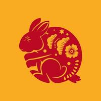 chinese rabbits collection of red bunnies isolated on orange background symbol of 2023 year vector