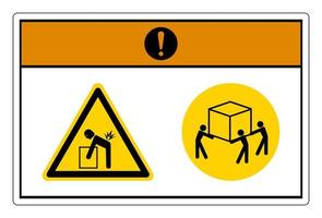 Warning Lift Hazard Use Three Person Lift Symbol Sign On White Background vector