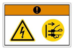 advertencia tensión peligrosa desconectar el enchufe de la toma de corriente eléctrica signo de símbolo sobre fondo blanco vector