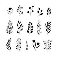 Set black silhouettes twigs. Decorative illustration for sandblasting, laser and plotter cutting vector