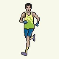 un hombre corriendo en un maratón con pixel art. vector