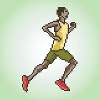 un hombre corriendo en un maratón con pixel art. vector