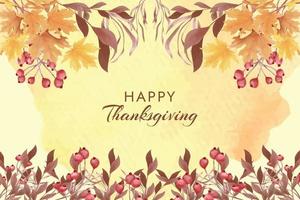 Thanksgiving Watercolor floral background with Autumn watercolor floral leaves vector