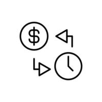 Simple vector isolated pictogram drawn with black thin line. Editable stroke for web sites, adverts, stores, shops. Vector line icon of time and money exchange