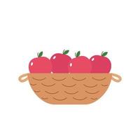 cesta con manzanas rojas sobre un fondo blanco. el concepto de cosecha. icono de la cesta. ilustración vectorial con frutas en un estilo plano. vector