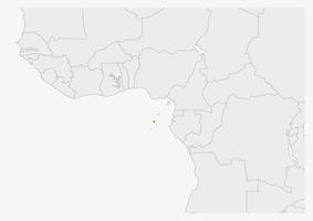 Sao Tome and Principe map highlighted in Sao Tome and Principe flag colors vector