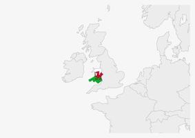 Wales map highlighted in Wales flag colors vector