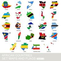 African countries set, maps and flags vector