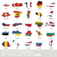 European countries set, maps and flags vector