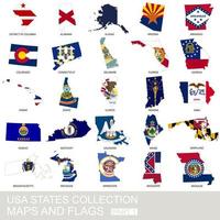 USA state collection, maps and flags vector