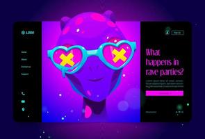 Rave party landing page cartoon template vector