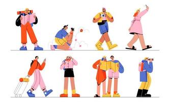 Tourists and travelers characters, people travel vector