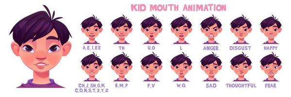 animación de boca de niño, diferentes expresiones faciales vector