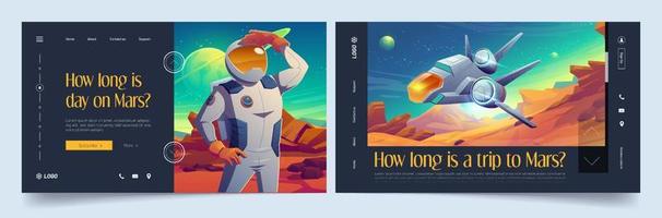 Banners with spaceman and spaceship on Mars vector