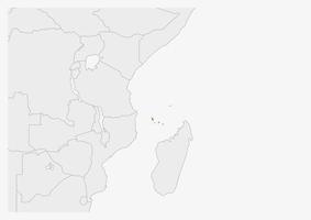 Comoros map highlighted in Comoros flag colors vector