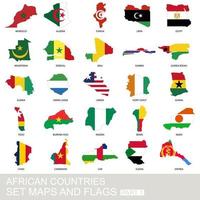 African countries set, maps and flags vector