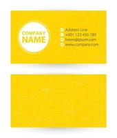 tarjeta de visita sobre fondo abstracto amarillo alineado con icono para dirección, teléfono, correo y sitio web. vector