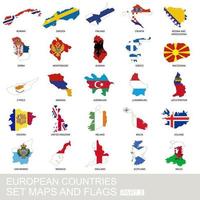 European countries set, maps and flags vector