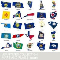 colección estatal de estados unidos, mapas y banderas vector