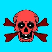 Red skull cross Illustration hand drawn cartoon colorful vintage style vector