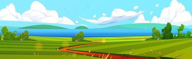 ilustración de dibujos animados de paisaje costero de verano vector