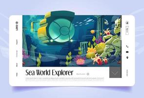 Sea world explorer cartoon landing page, banner vector