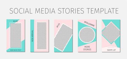 Social media stories template. Set of 5 layout for story for bloggers and SMM. Pink and mint green and pastel color palette. Editable web banners for mobile application. vector